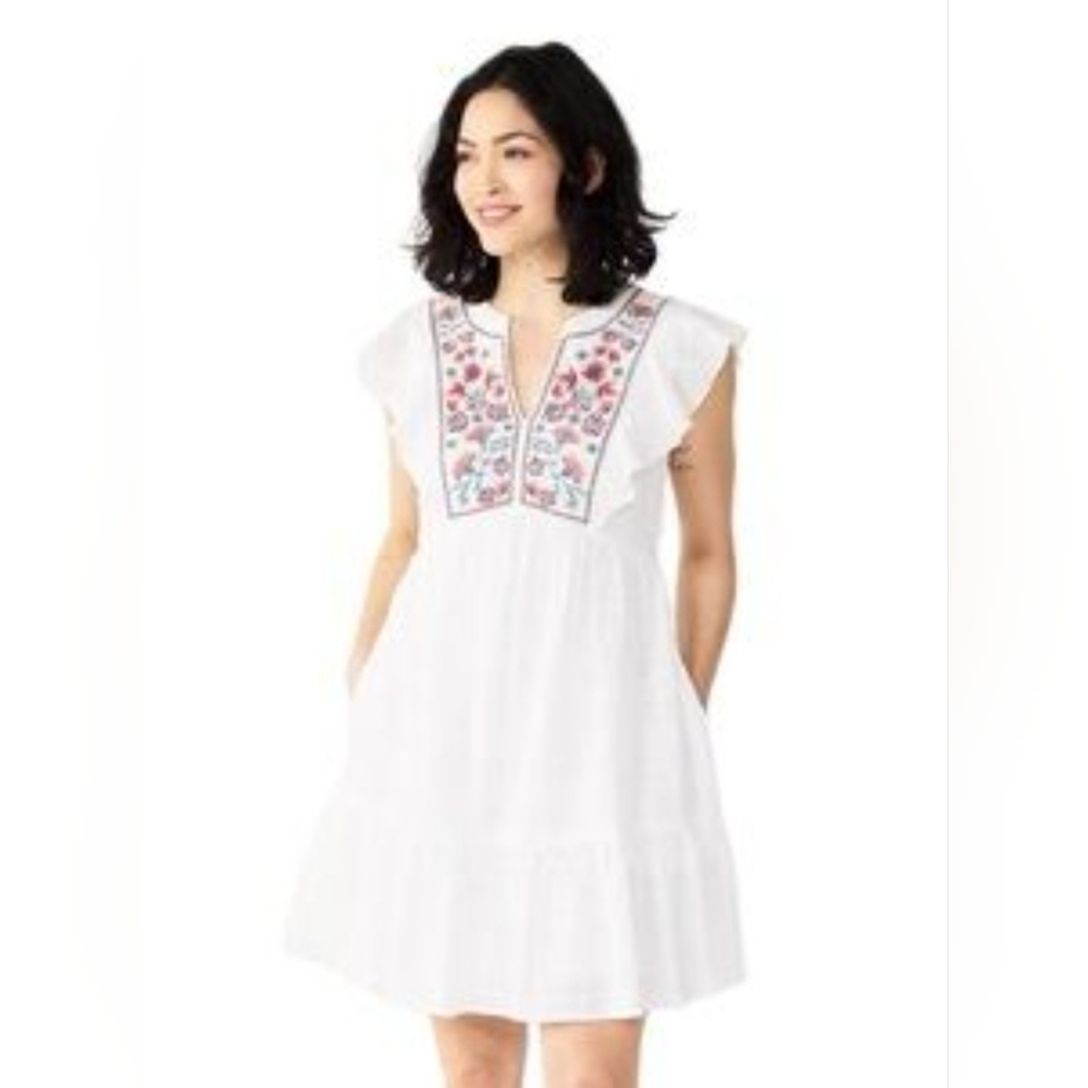 White Embroidered Ruffle Dress